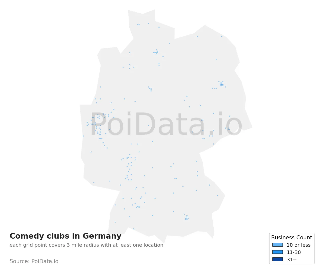 Comedy club density map for Germany