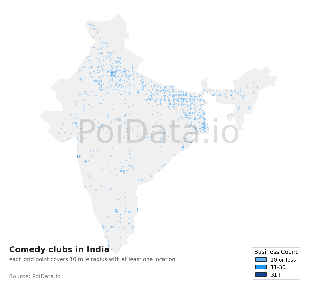 Comedy club density map for India