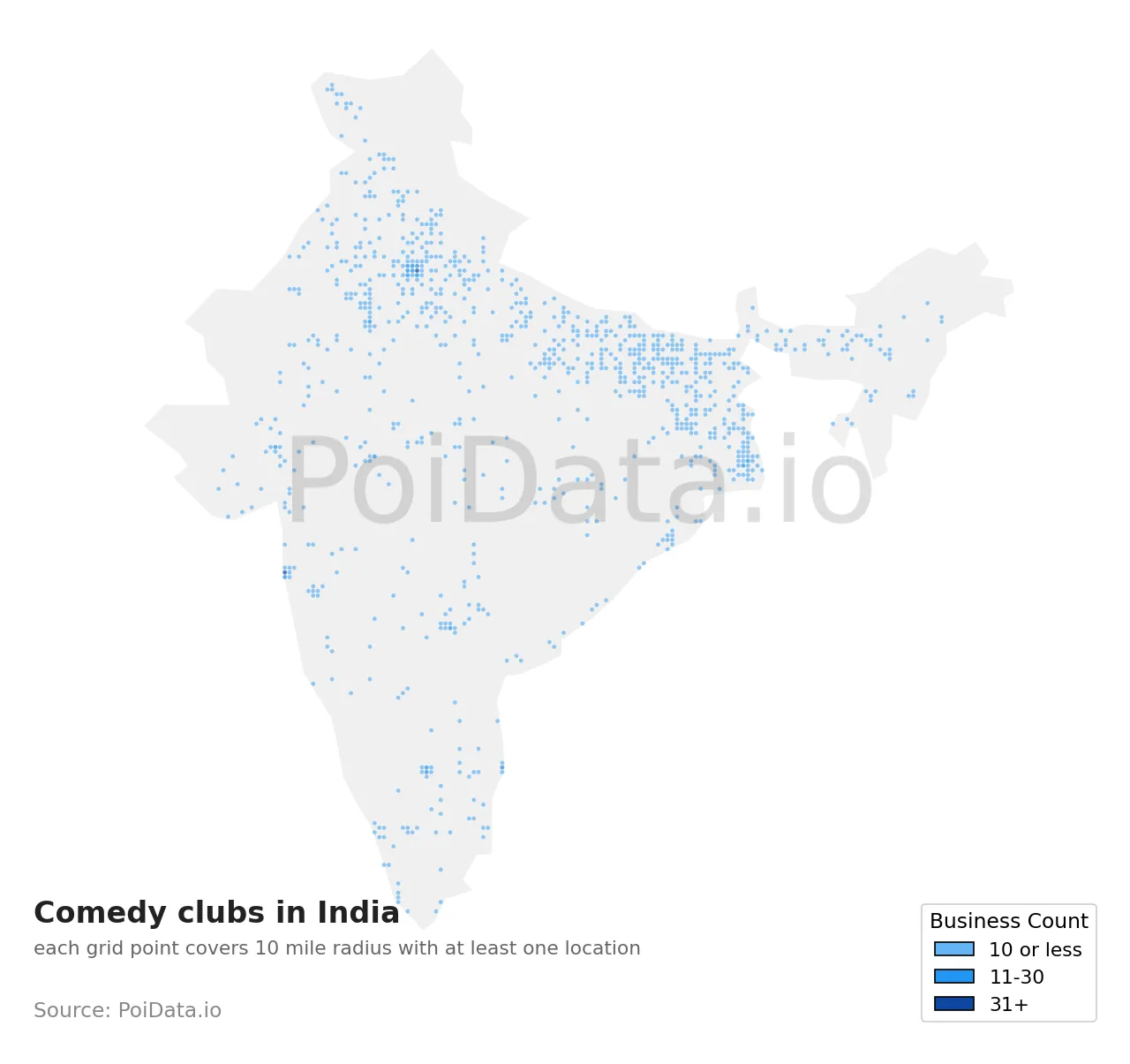 Comedy club density map for India