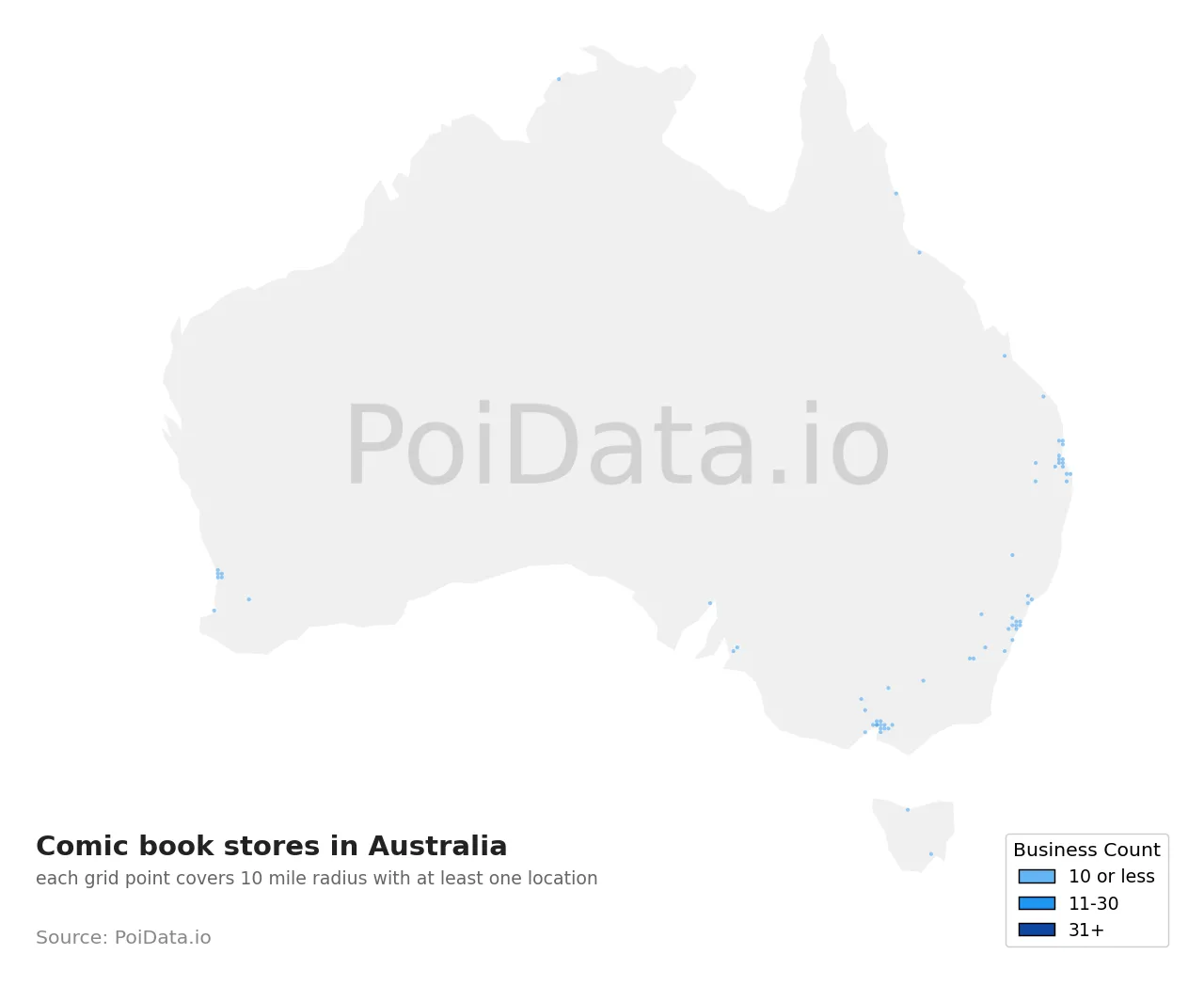 Comic book store density map for Australia