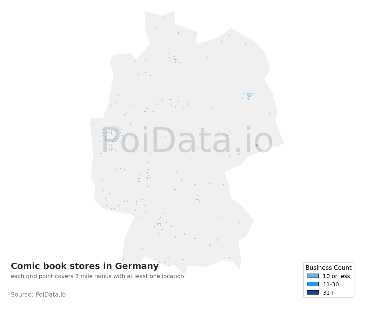 Comic book store density map for Germany