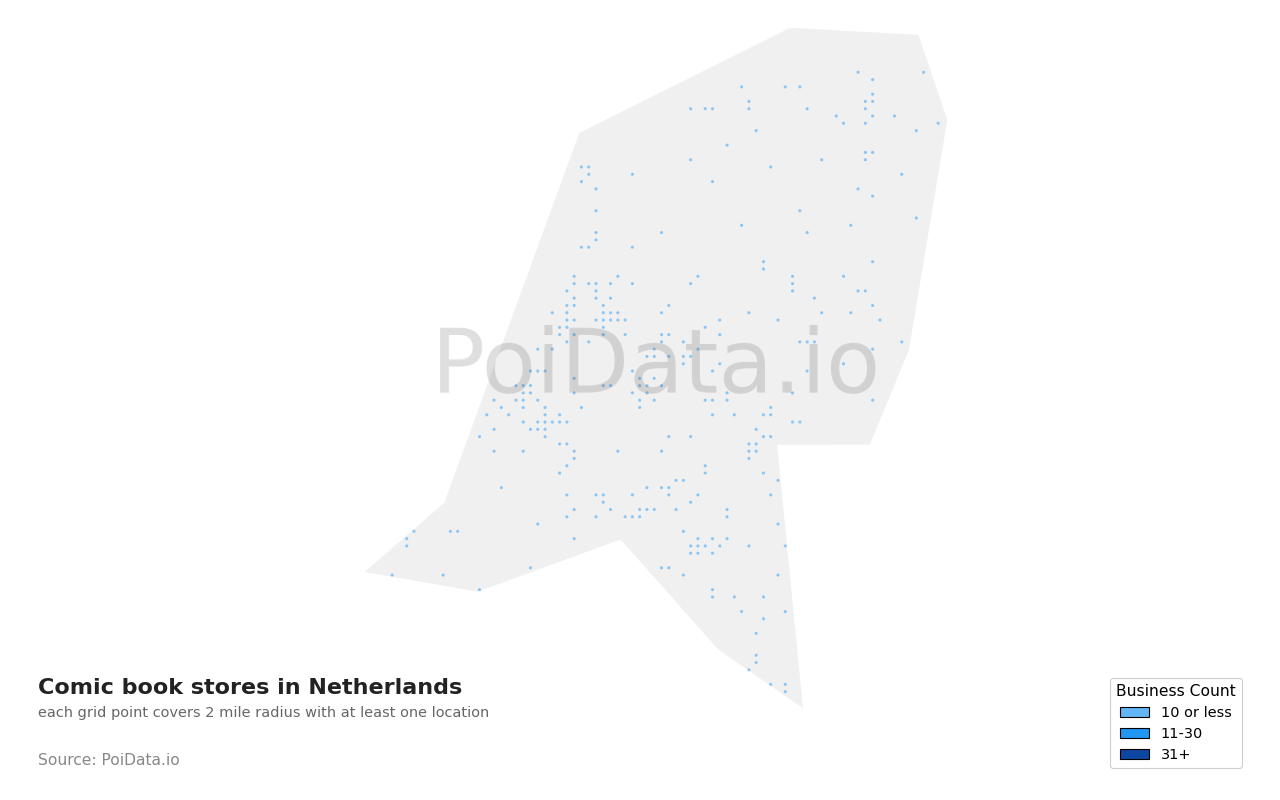 Comic book store density map for Netherlands