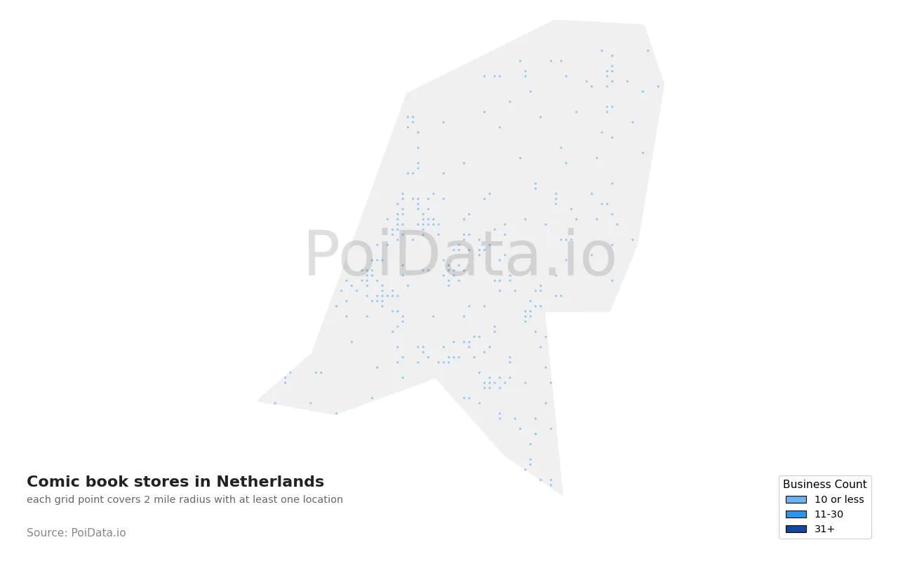 Comic book store density map for Netherlands