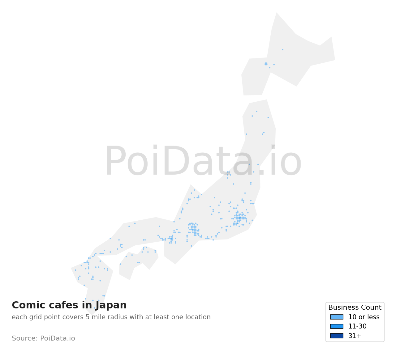 Comic cafe density map for Shizuoka, Japan