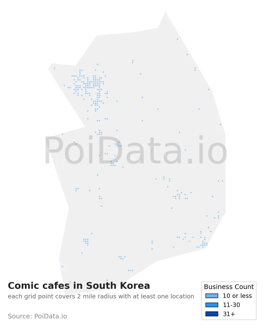 Comic cafe density map for South Korea