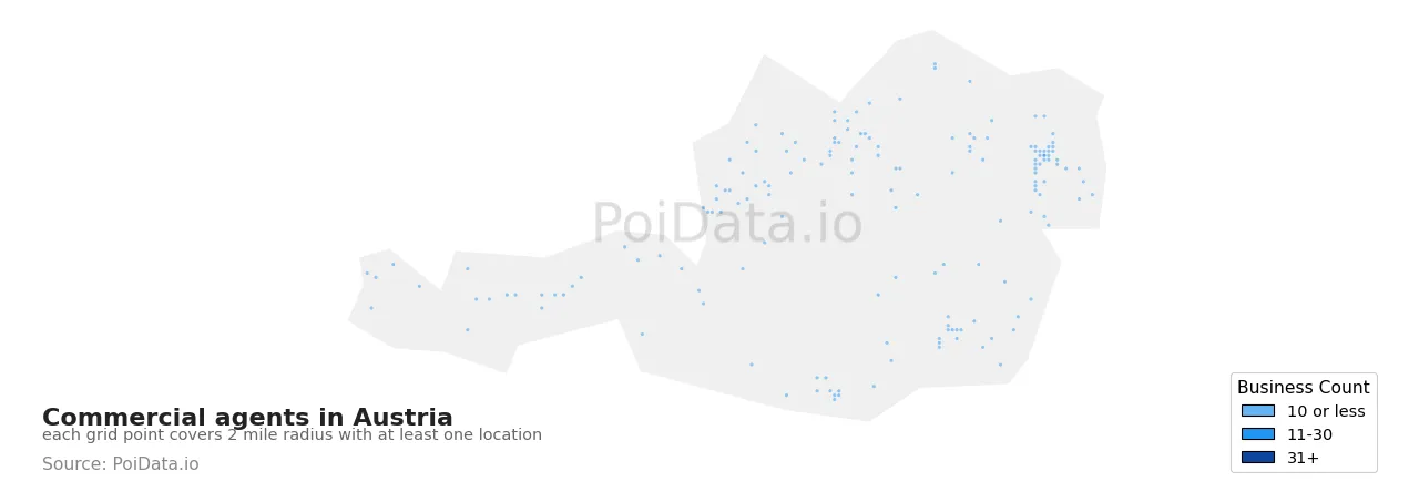 Commercial agent density map for Austria