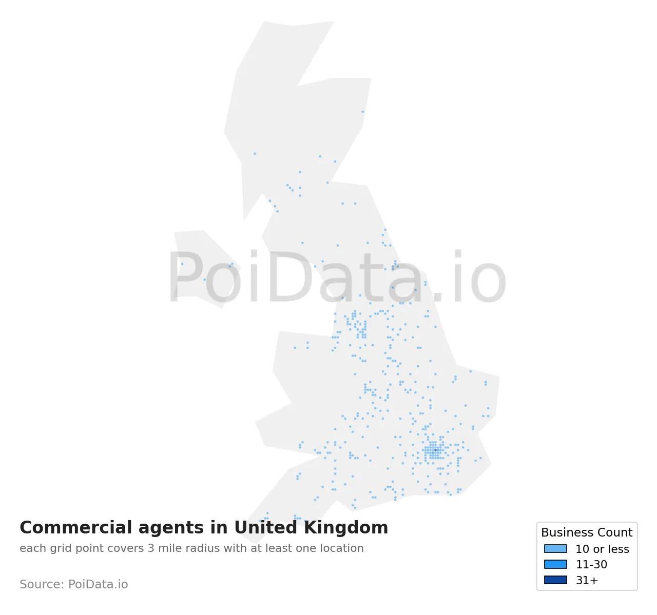 Commercial agent density map for United Kingdom