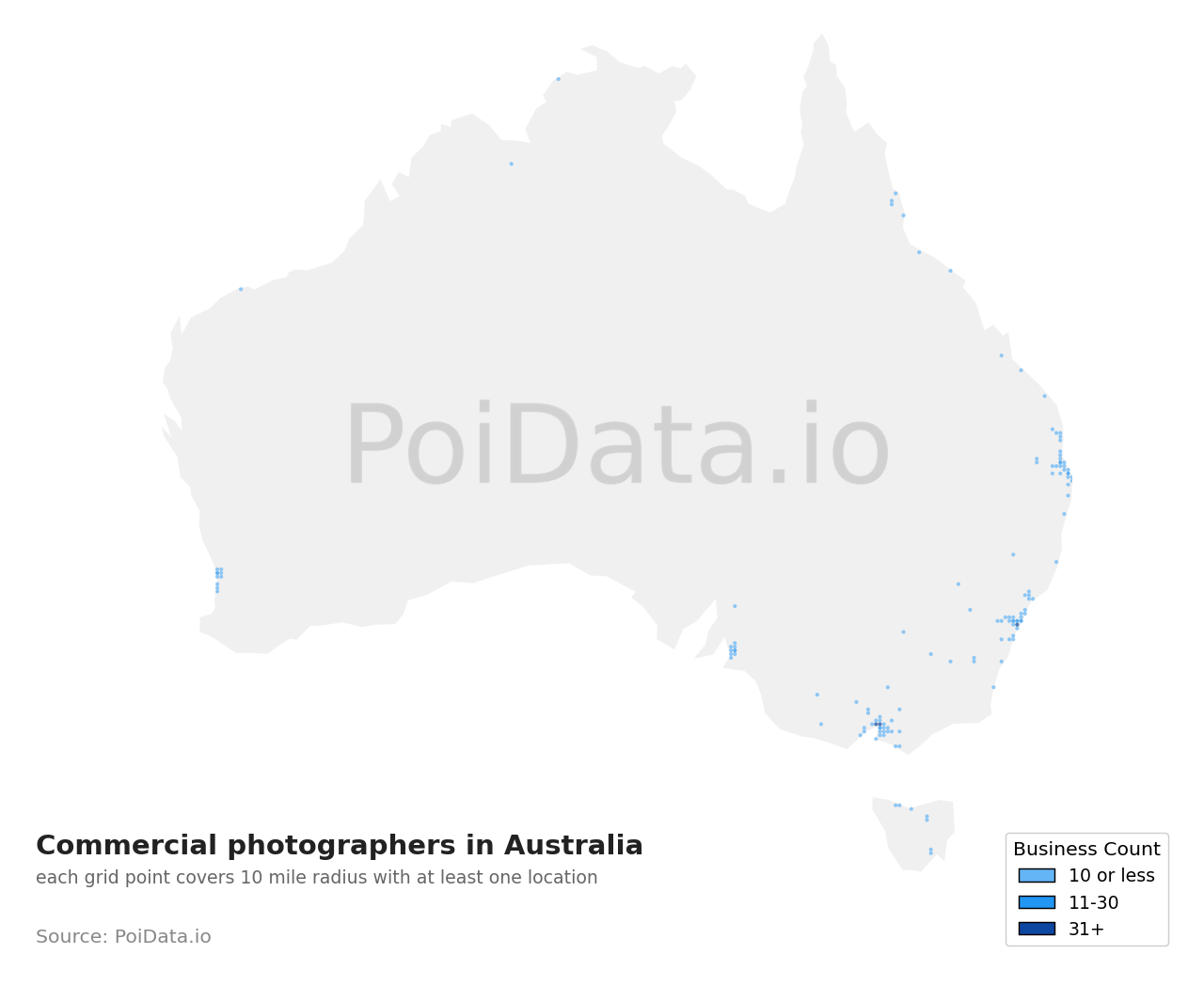 Commercial photographer density map for South Australia, Australia