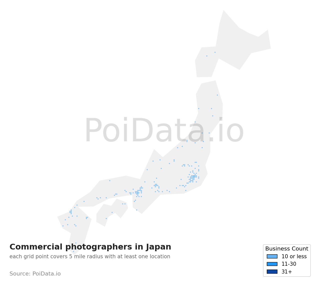 Commercial photographer density map for Japan