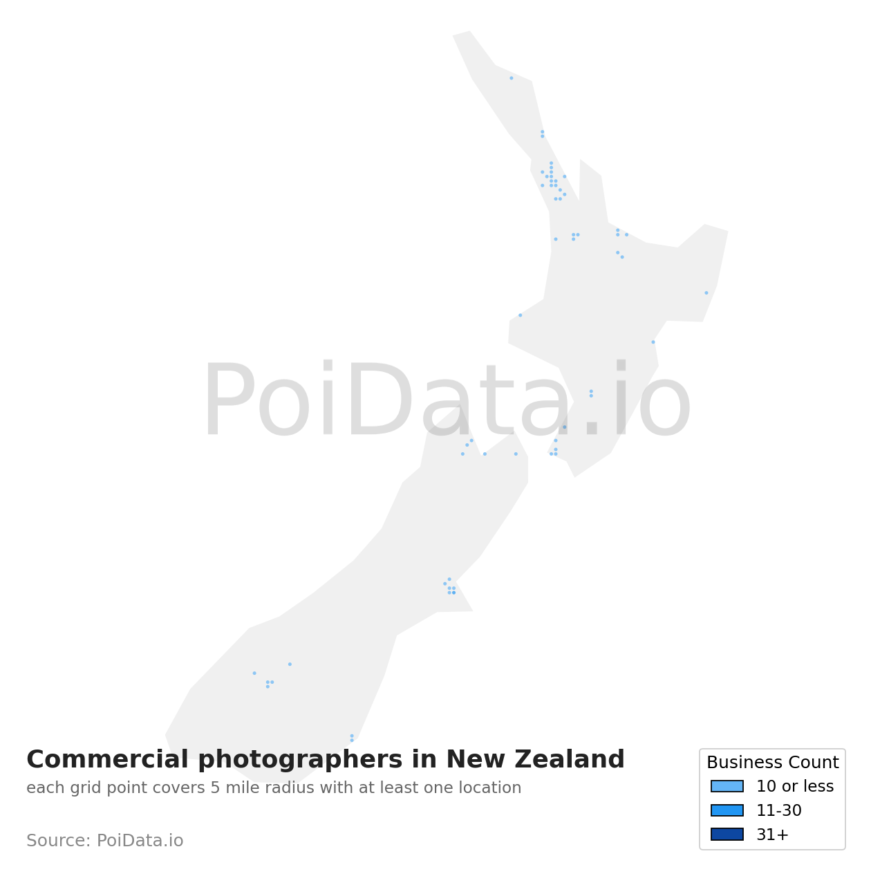 Commercial photographer density map for New Zealand