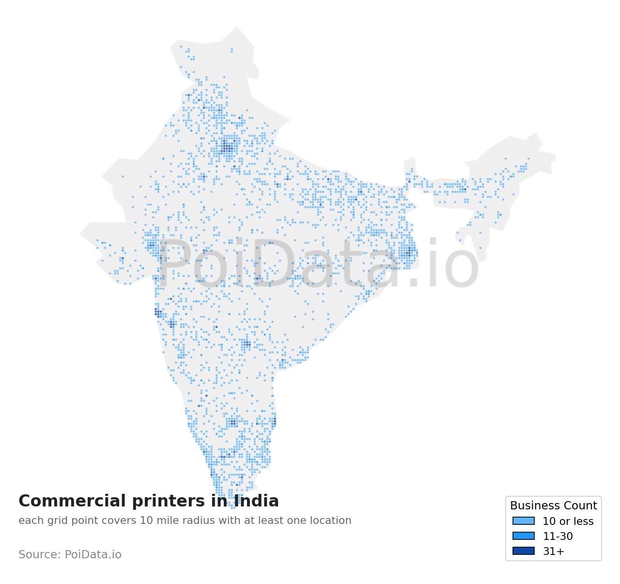 Commercial printer density map for India