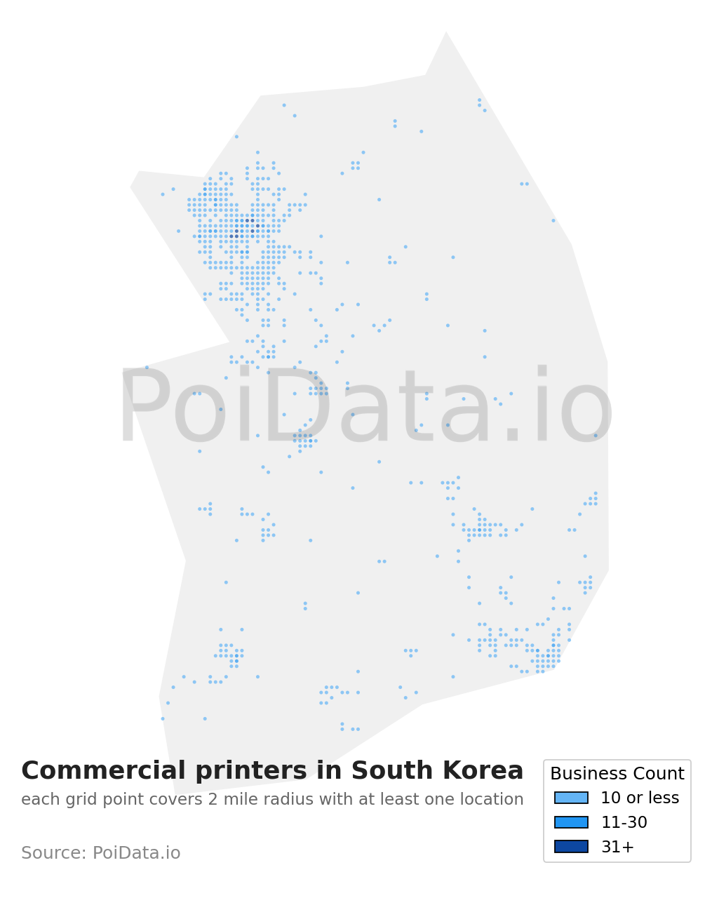 Commercial printer density map for South Korea