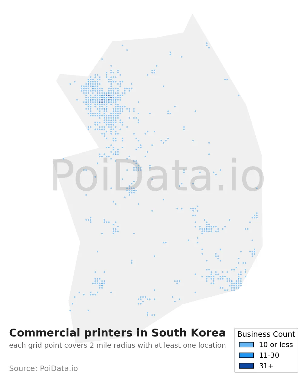 Commercial printer density map for South Korea