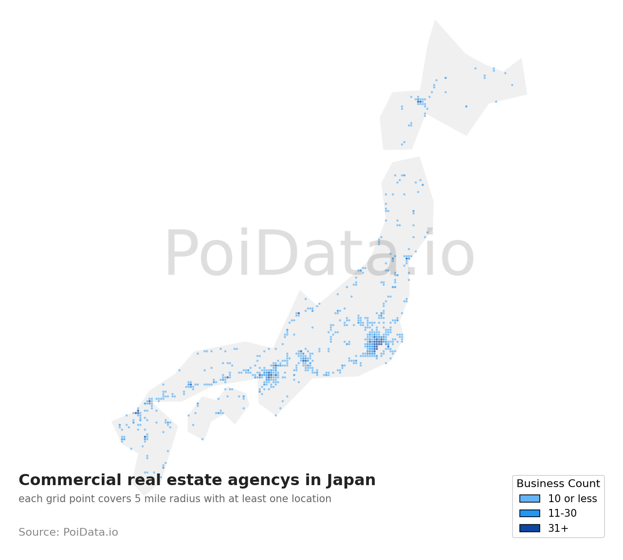 Commercial real estate agency density map for Japan