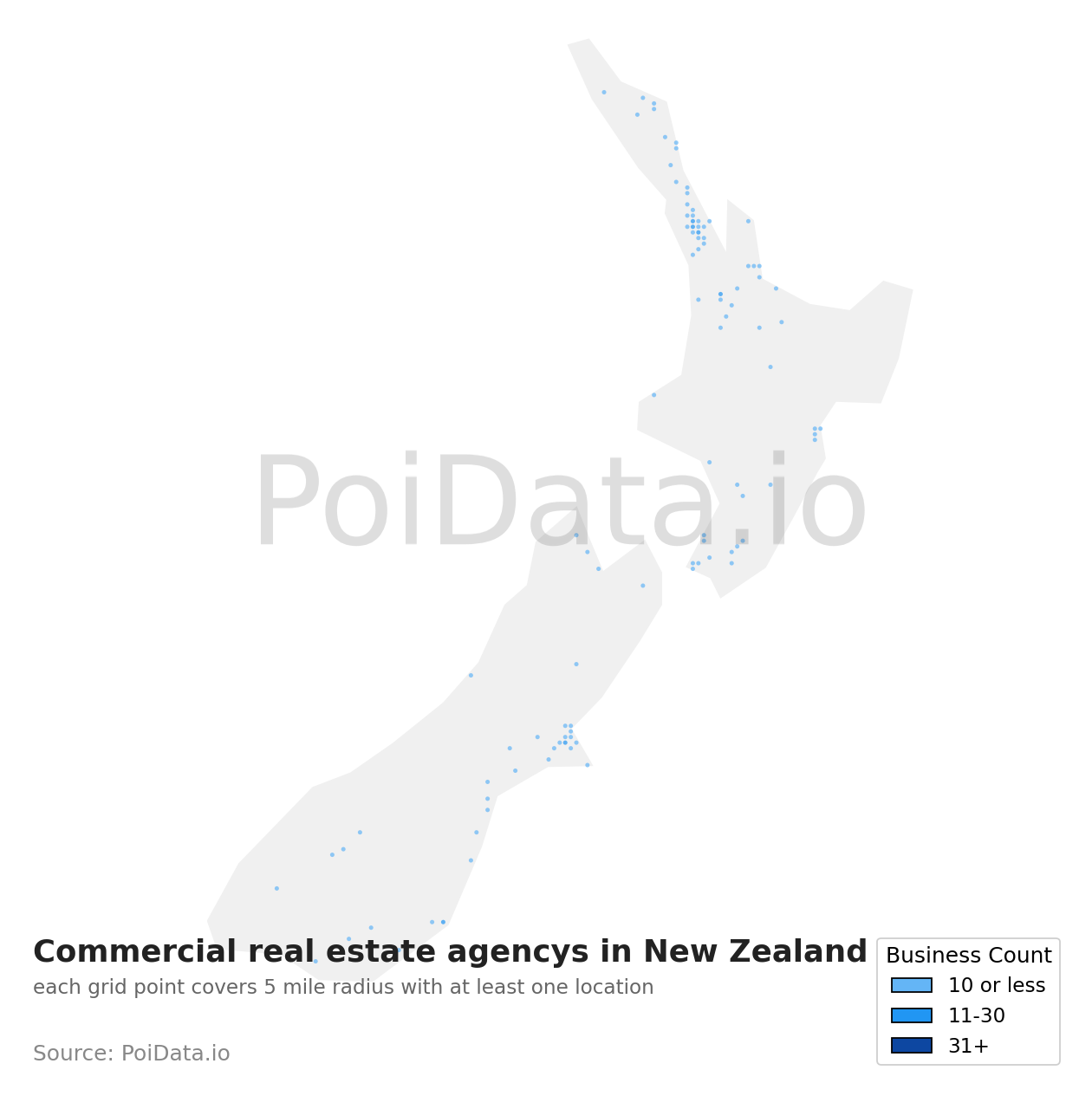 Commercial real estate agency density map for New Zealand