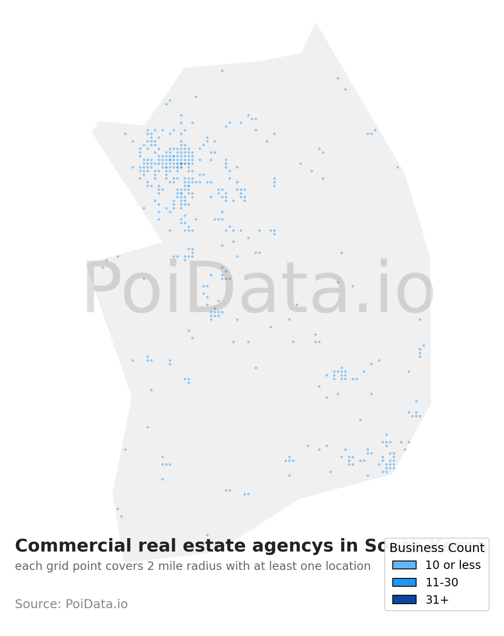 Commercial real estate agency density map for South Korea