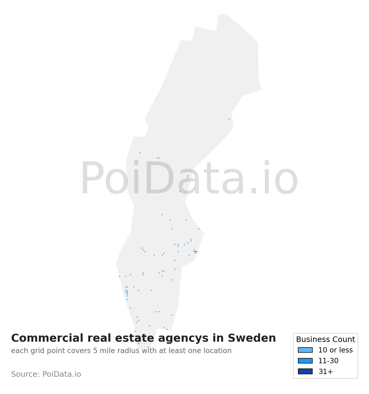 Commercial real estate agency density map for Sweden