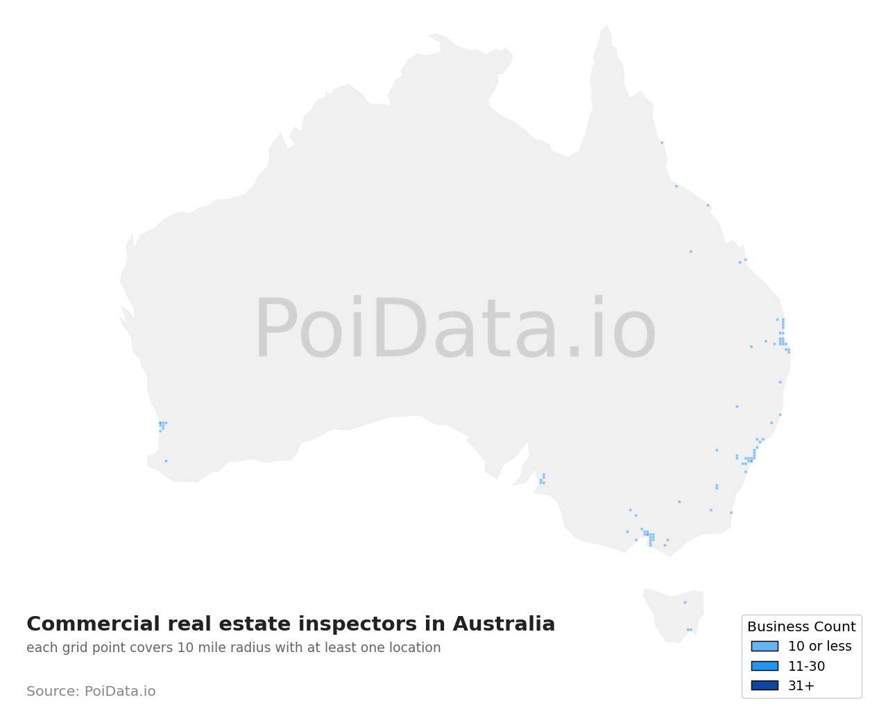 Commercial real estate inspector density map for Queensland, Australia
