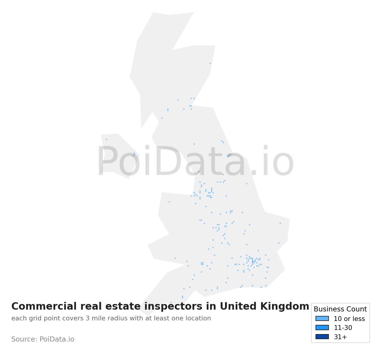 Commercial real estate inspector density map for United Kingdom