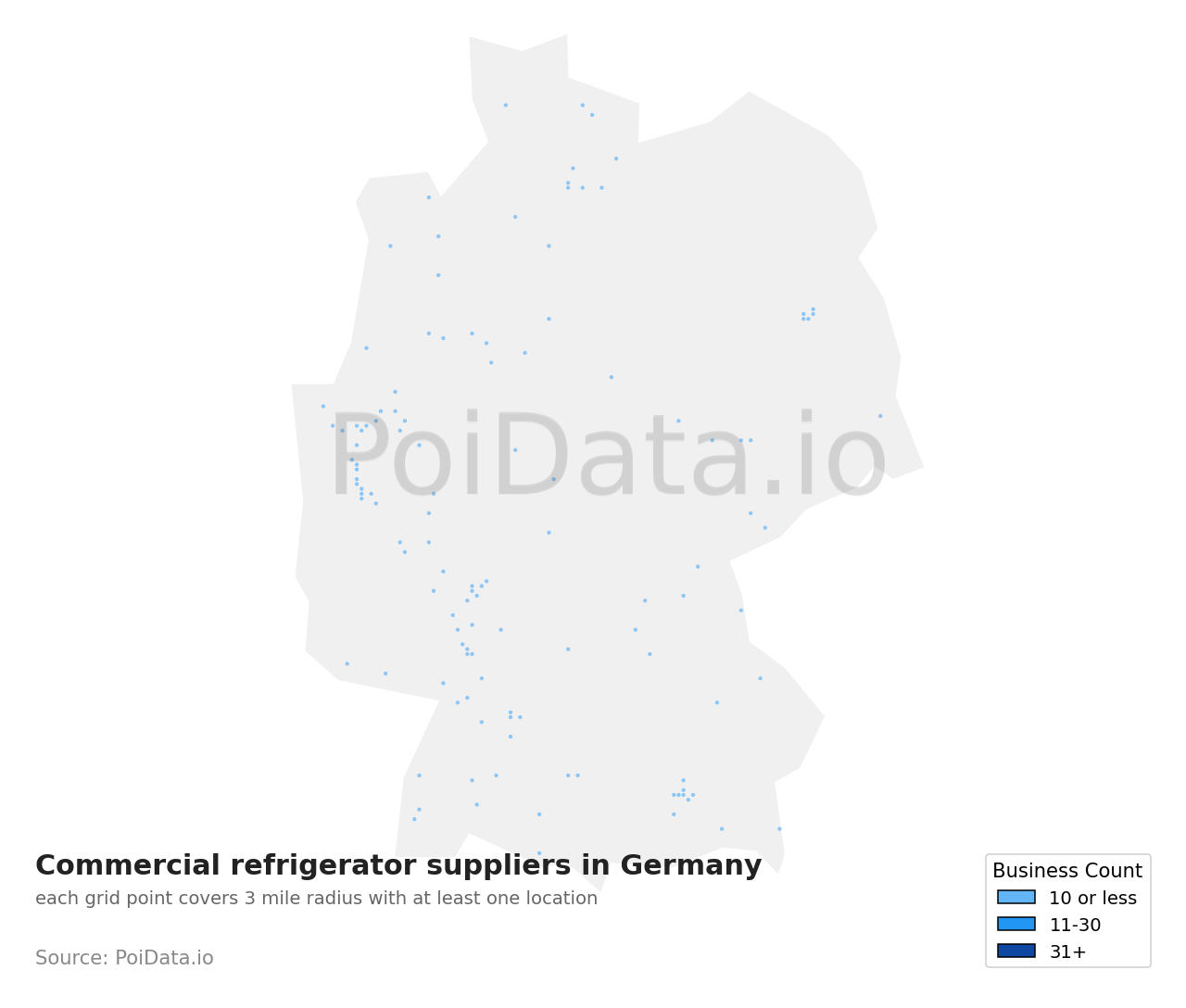 Commercial refrigerator supplier density map for Germany