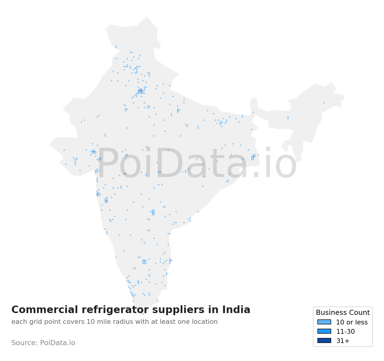 Commercial refrigerator supplier density map for India