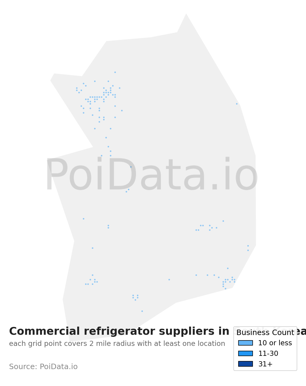 Commercial refrigerator supplier density map for South Korea
