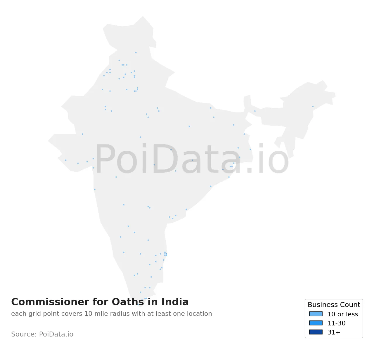 Commissioner for Oaths density map for India