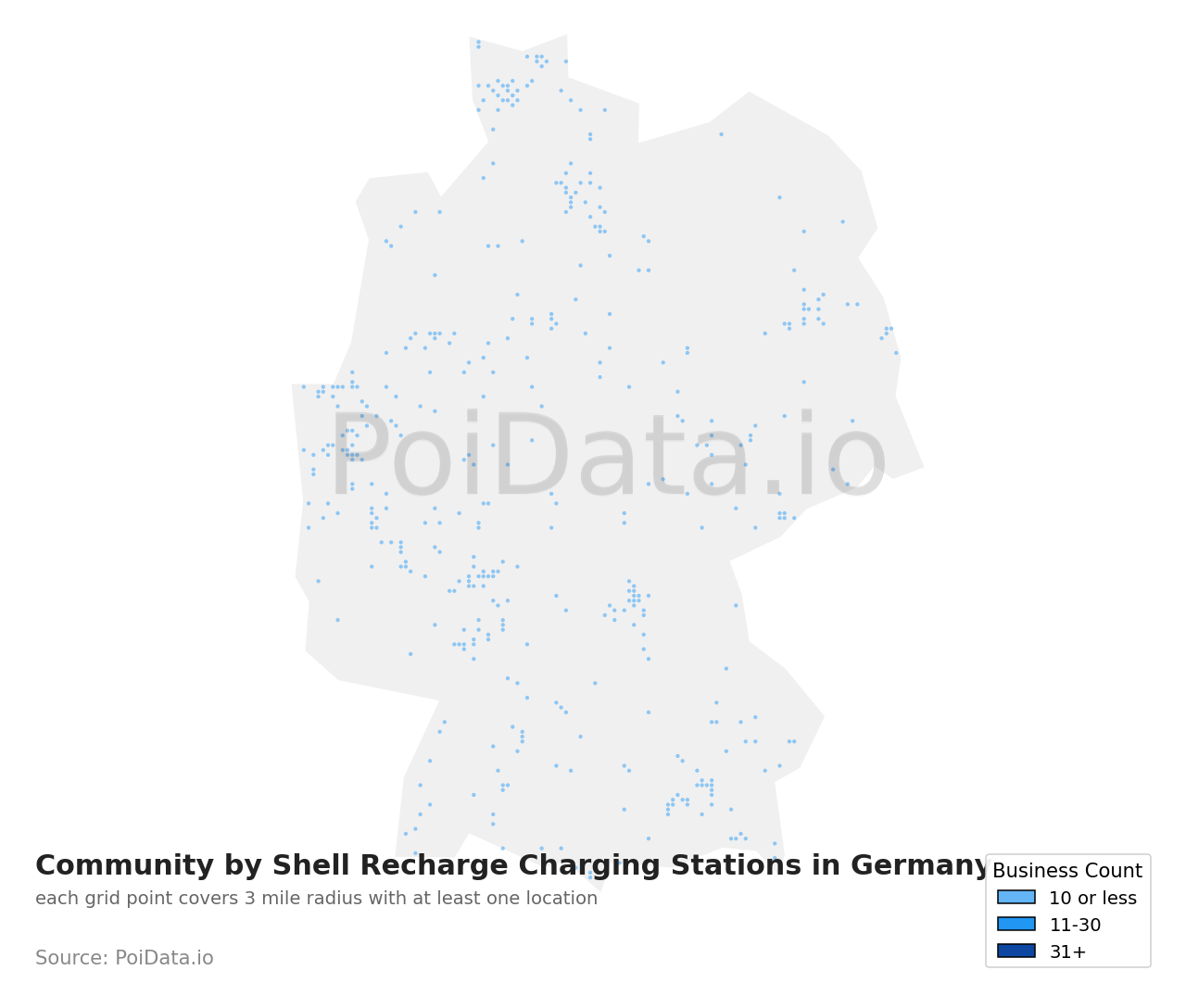 Community by Shell Recharge Charging Station density map for Germany