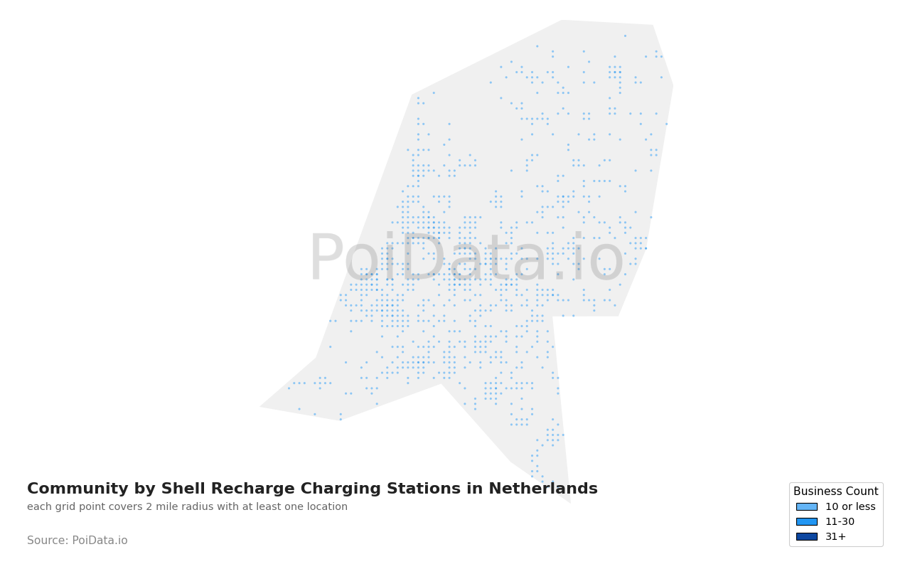 Community by Shell Recharge Charging Station density map for Netherlands