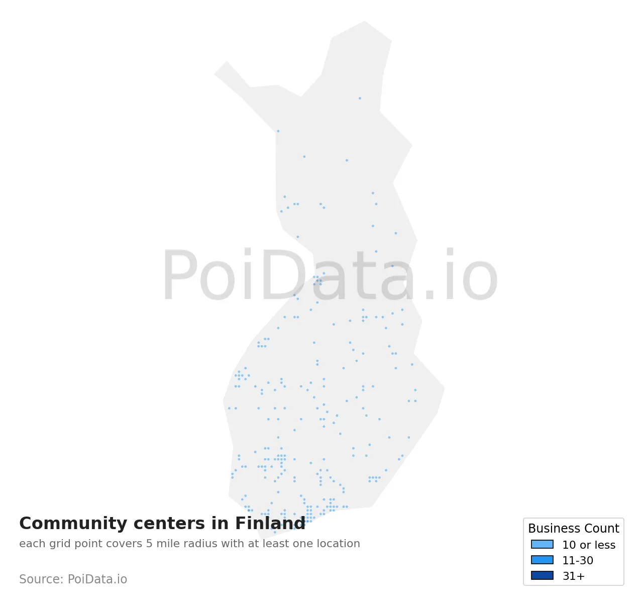 Community center density map for Finland