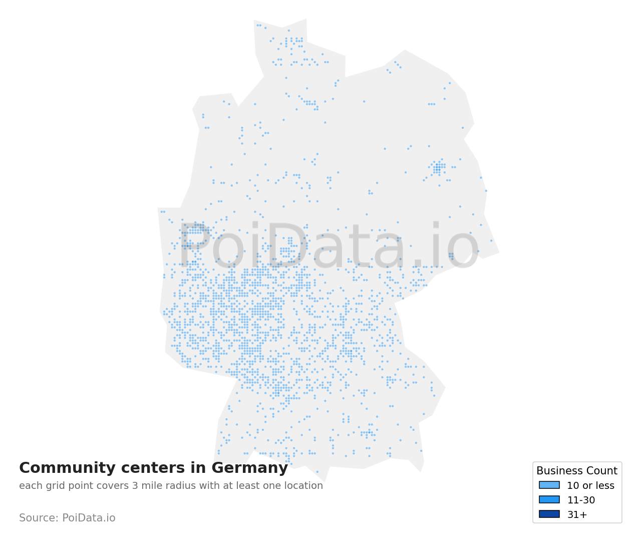 Community center density map for Germany