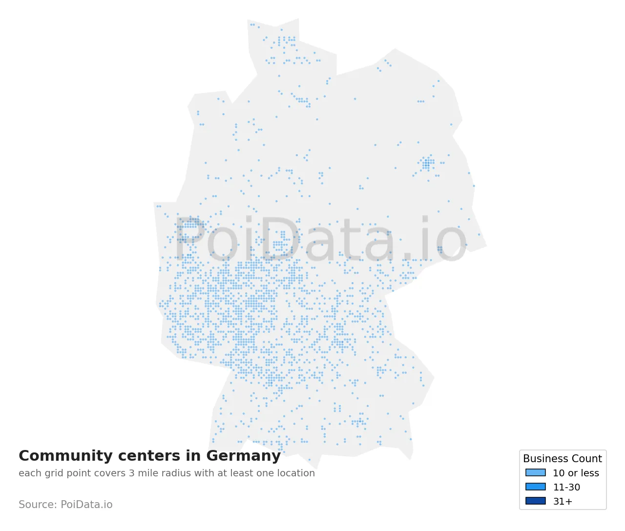 Community center density map for Germany