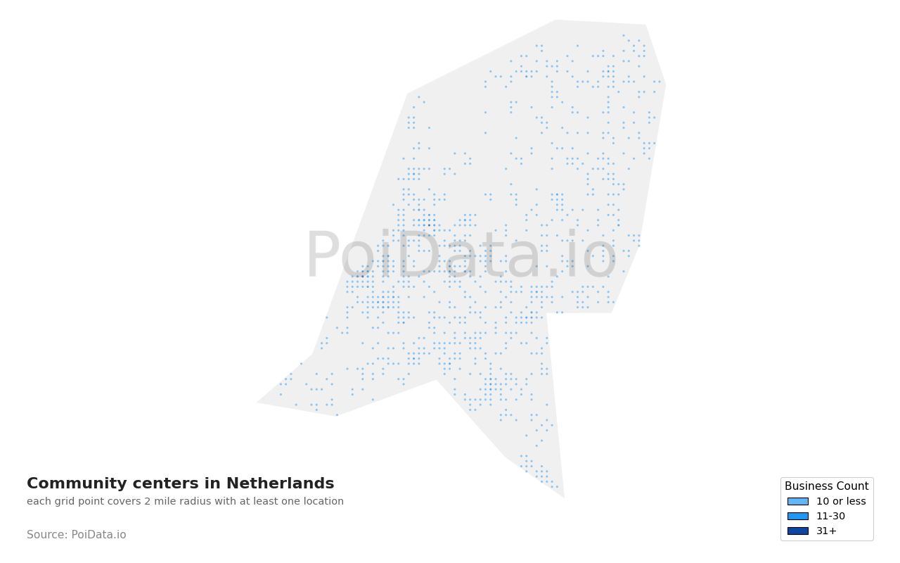 Community center density map for Netherlands
