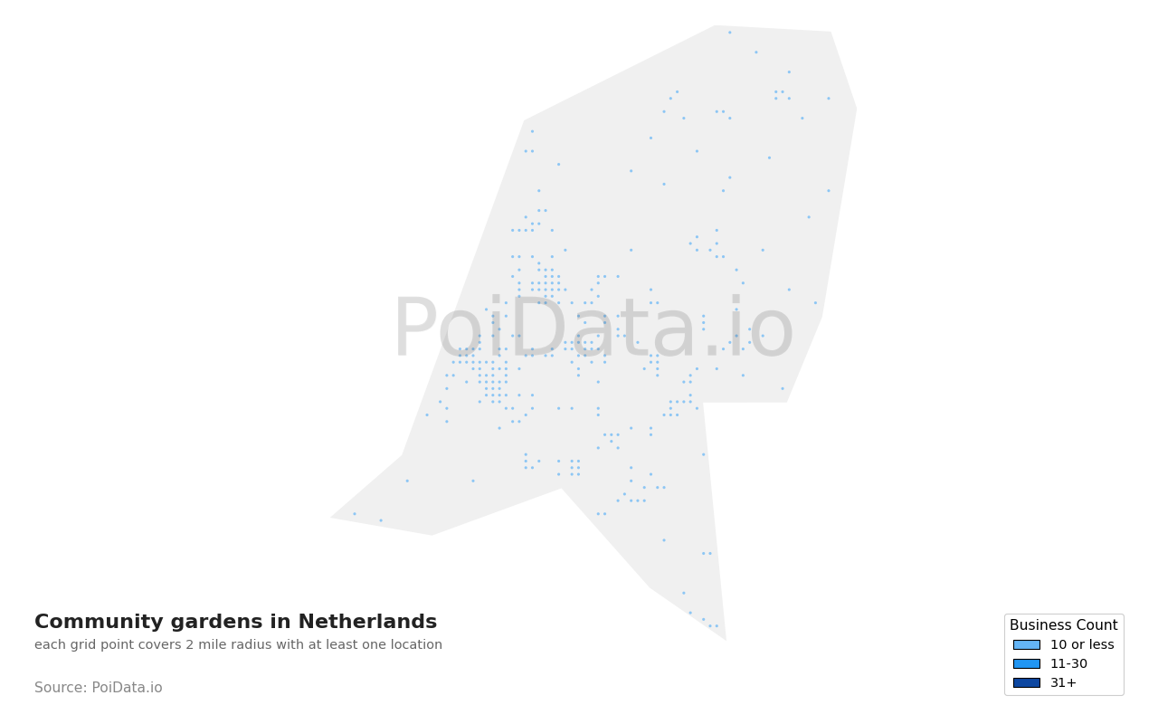 Community garden density map for Netherlands