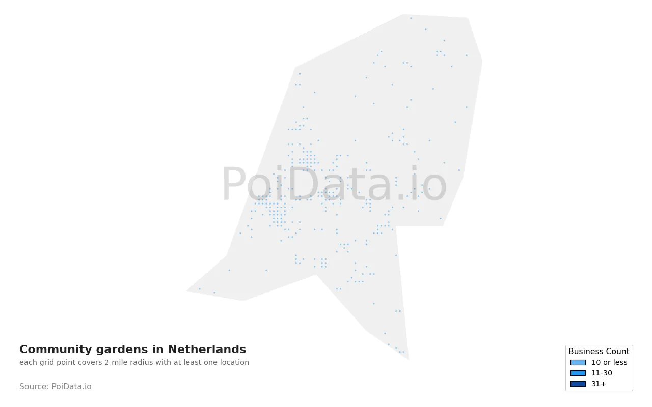 Community garden density map for Netherlands