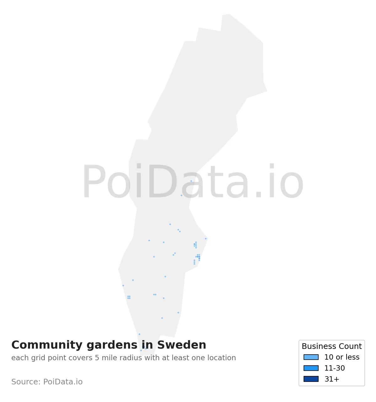 Community garden density map for Sweden