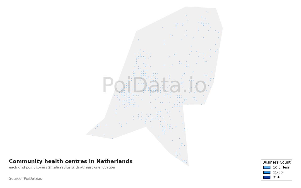 Community health centre density map for Netherlands