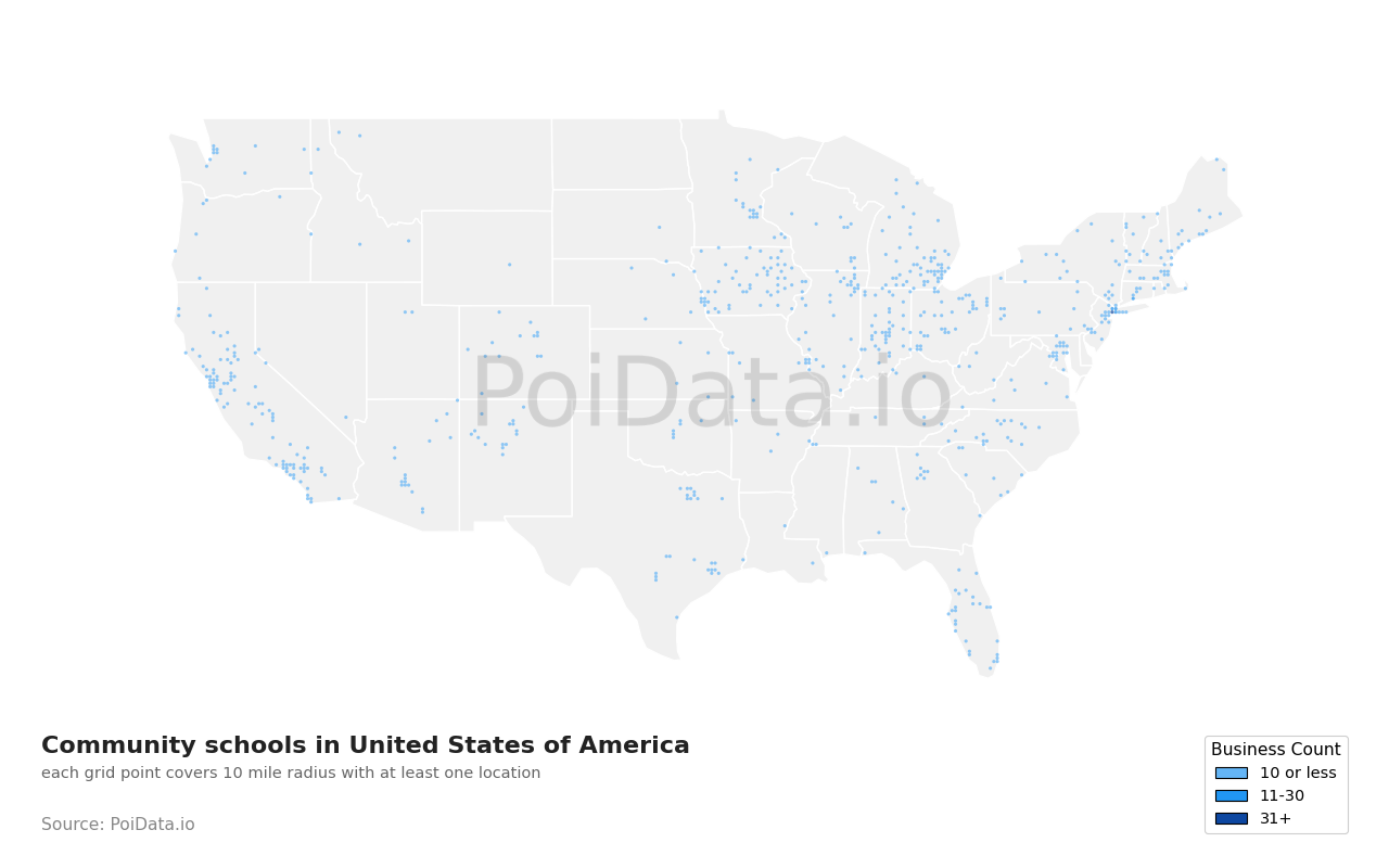 Community school density map for Ohio, United States