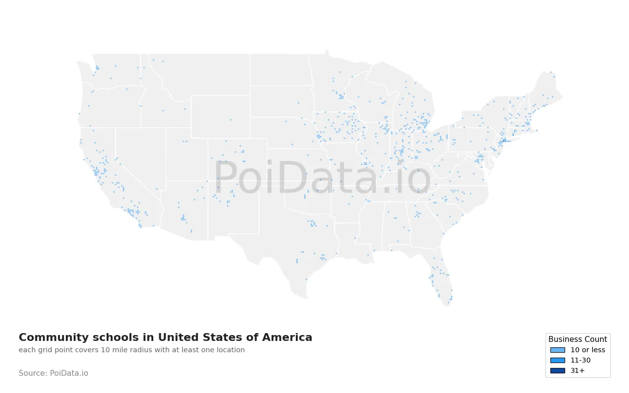 Community school density map for United States