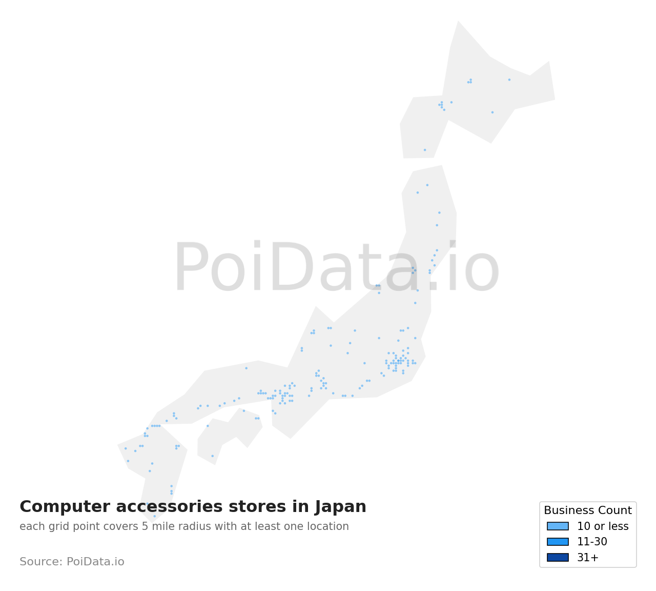 Computer accessories store density map for Japan
