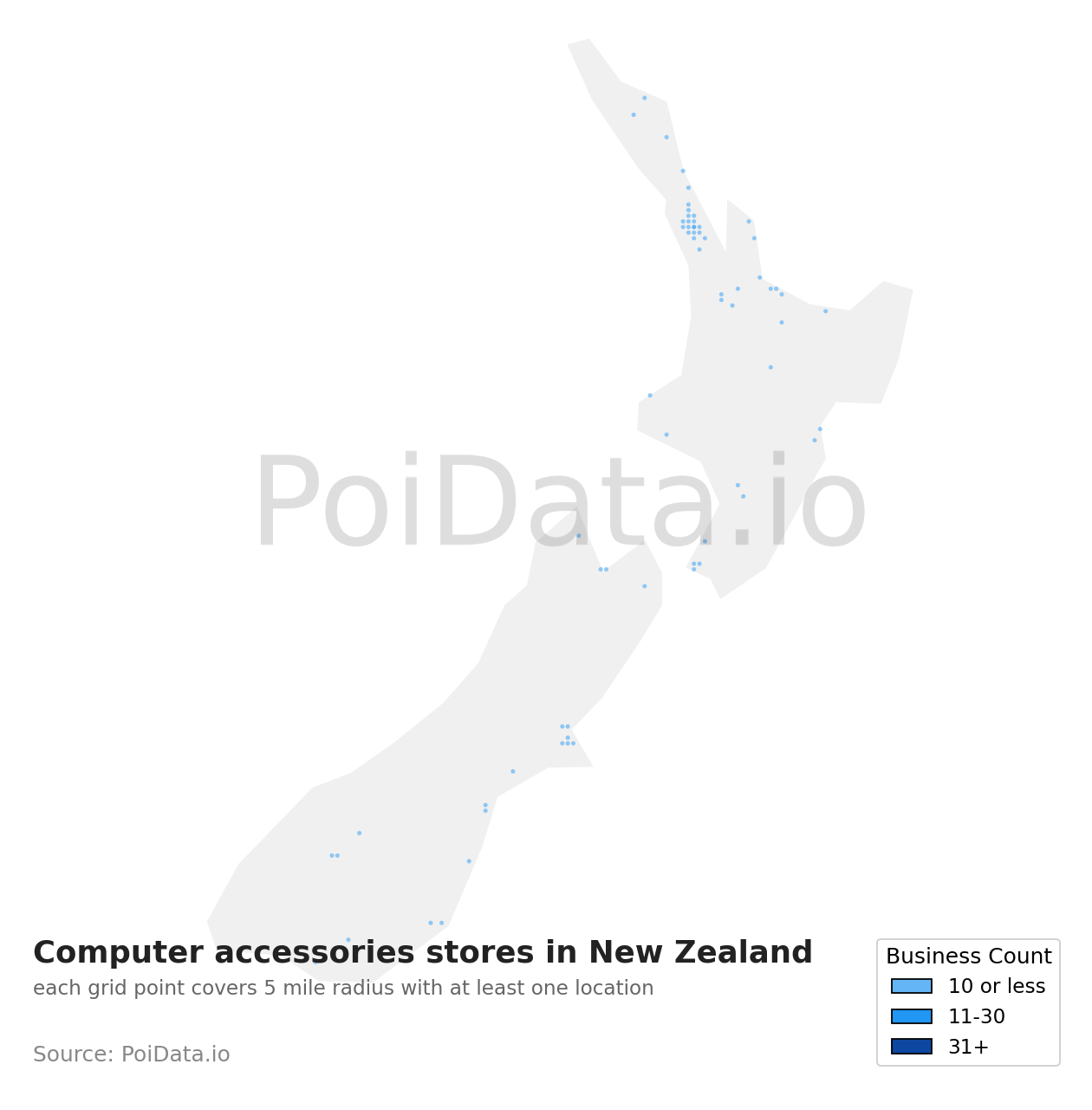 Computer accessories store density map for New Zealand