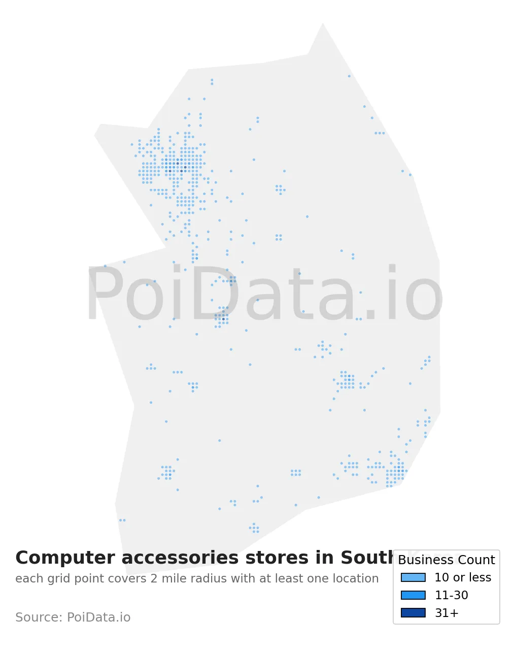 Computer accessories store density map for South Korea