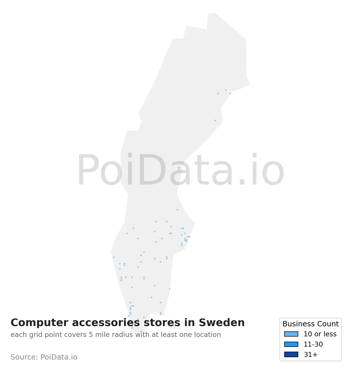 Computer accessories store density map for Sweden