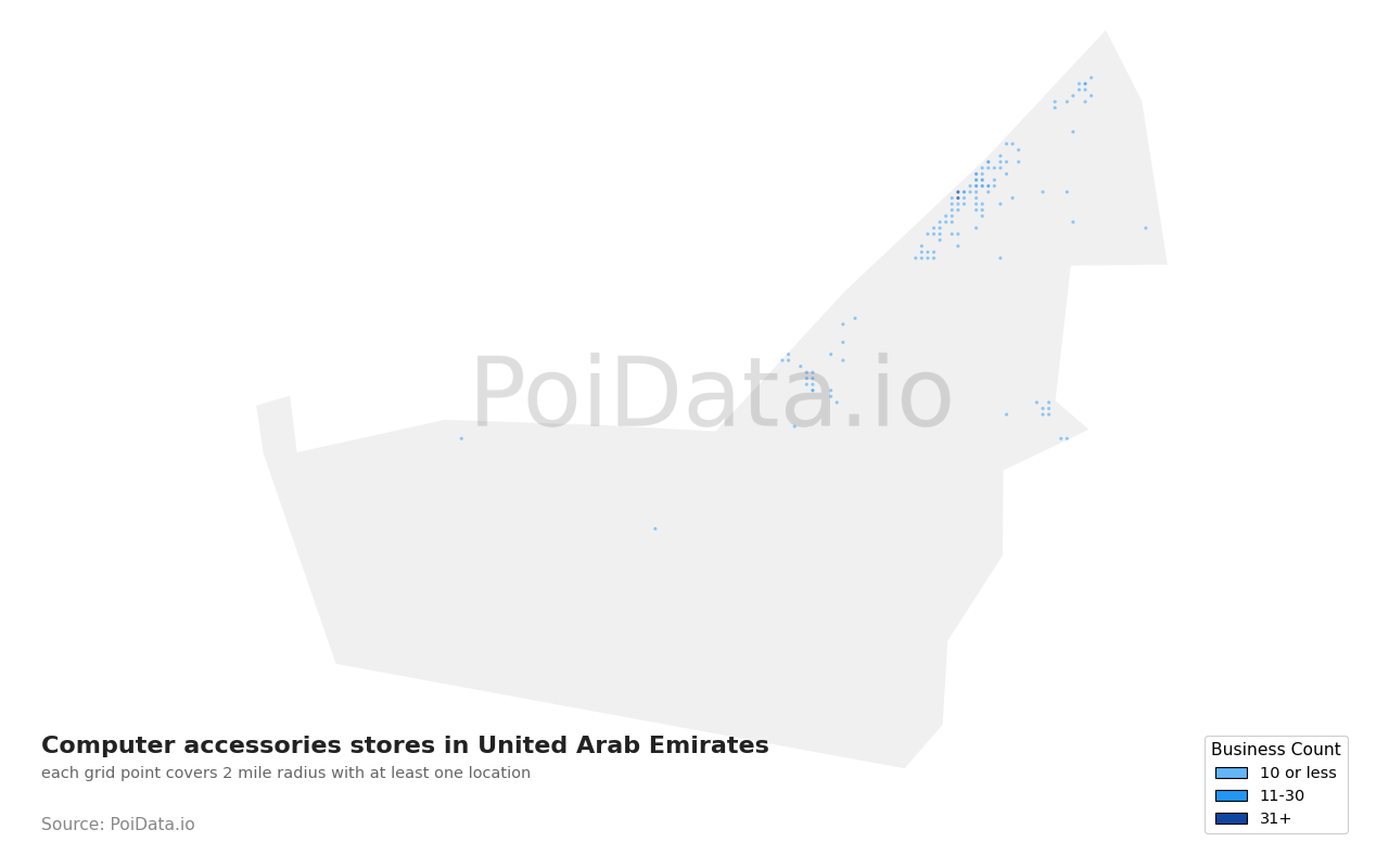 Computer accessories store density map for United Arab Emirates