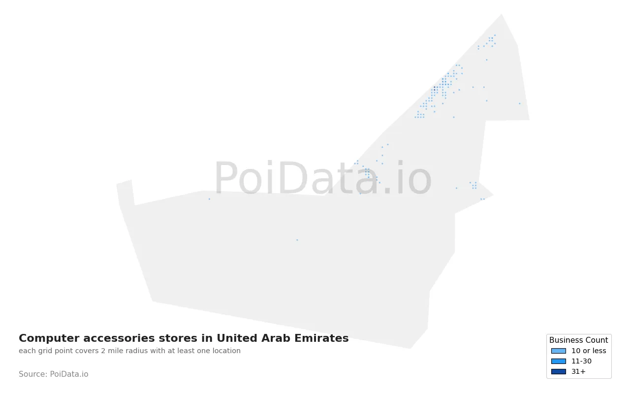 Computer accessories store density map for United Arab Emirates