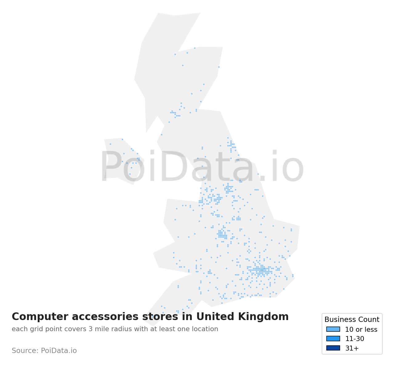 Computer accessories store density map for United Kingdom