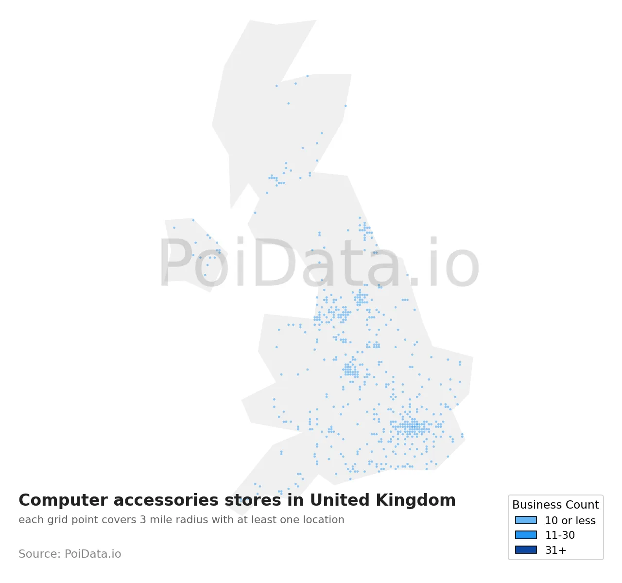 Computer accessories store density map for United Kingdom