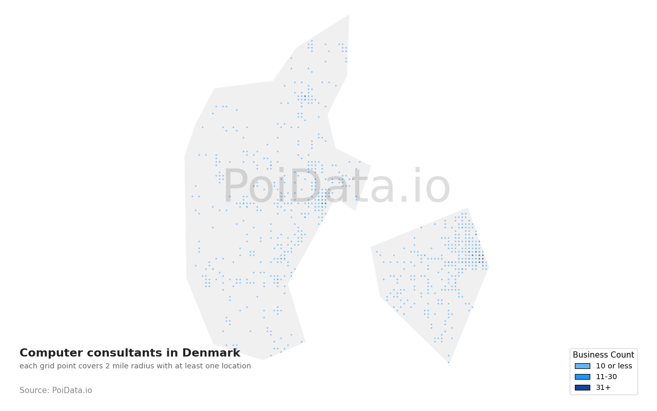 Computer consultant density map for Denmark