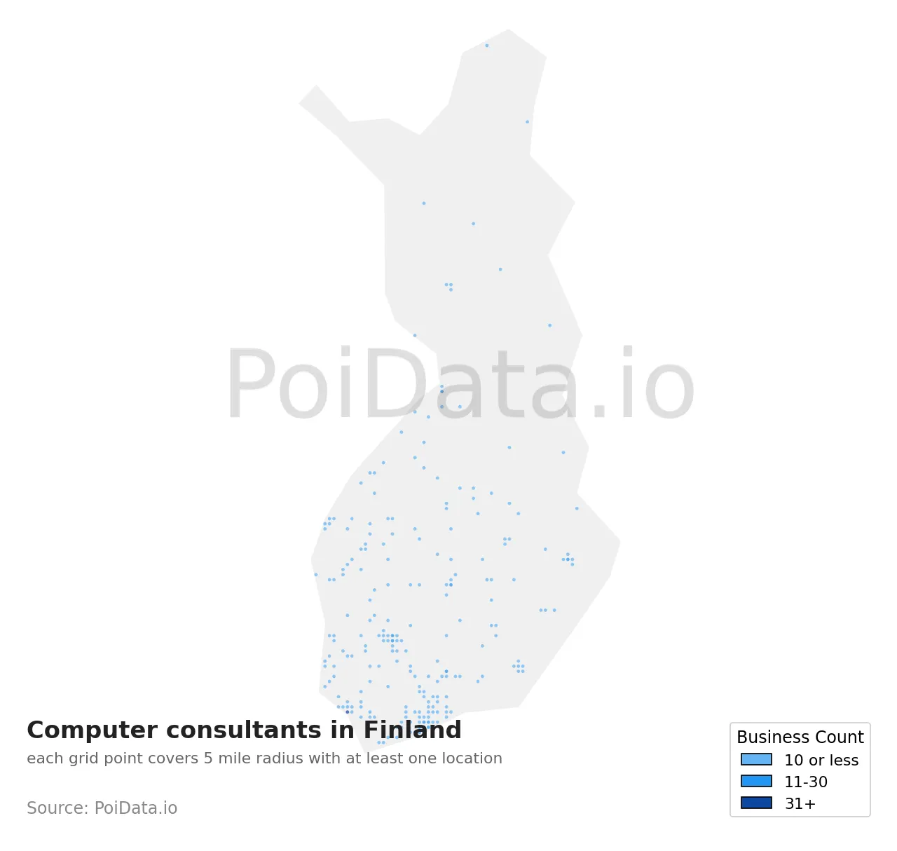 Computer consultant density map for Finland