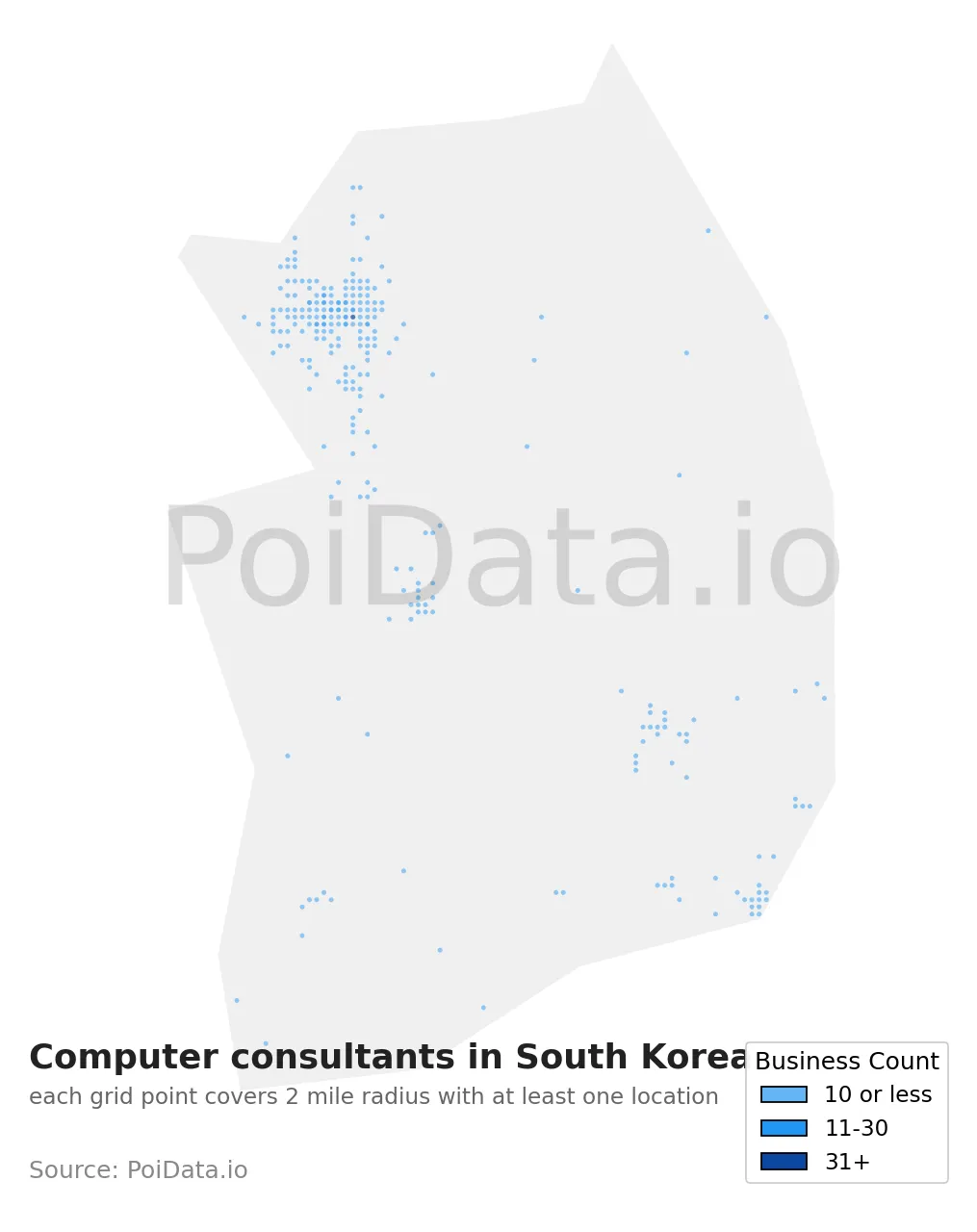 Computer consultant density map for South Korea